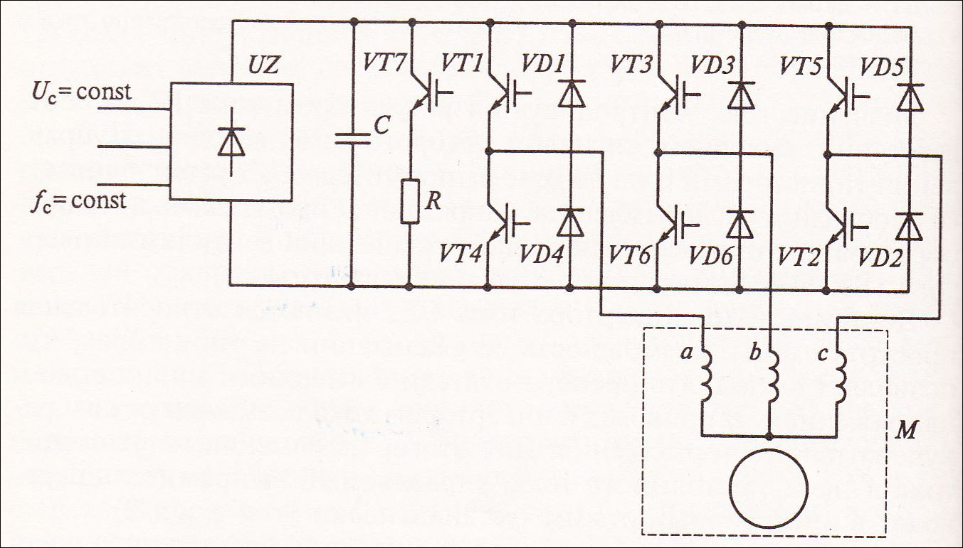 Схема частотного преобразователя для трехфазного двигателя